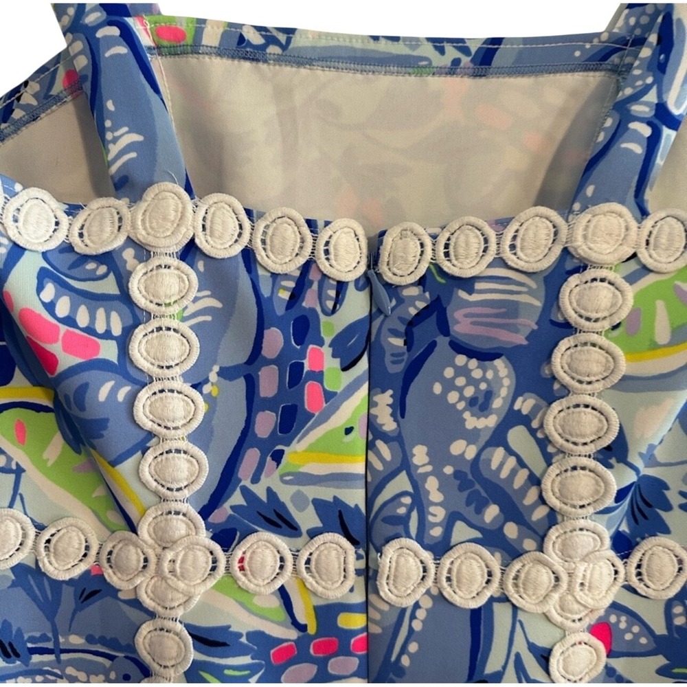 Lilly Pulitzer Elephants Print Square Neck A Line Dress Size‎ 6 Blue White Pink - Picture 9 of 11